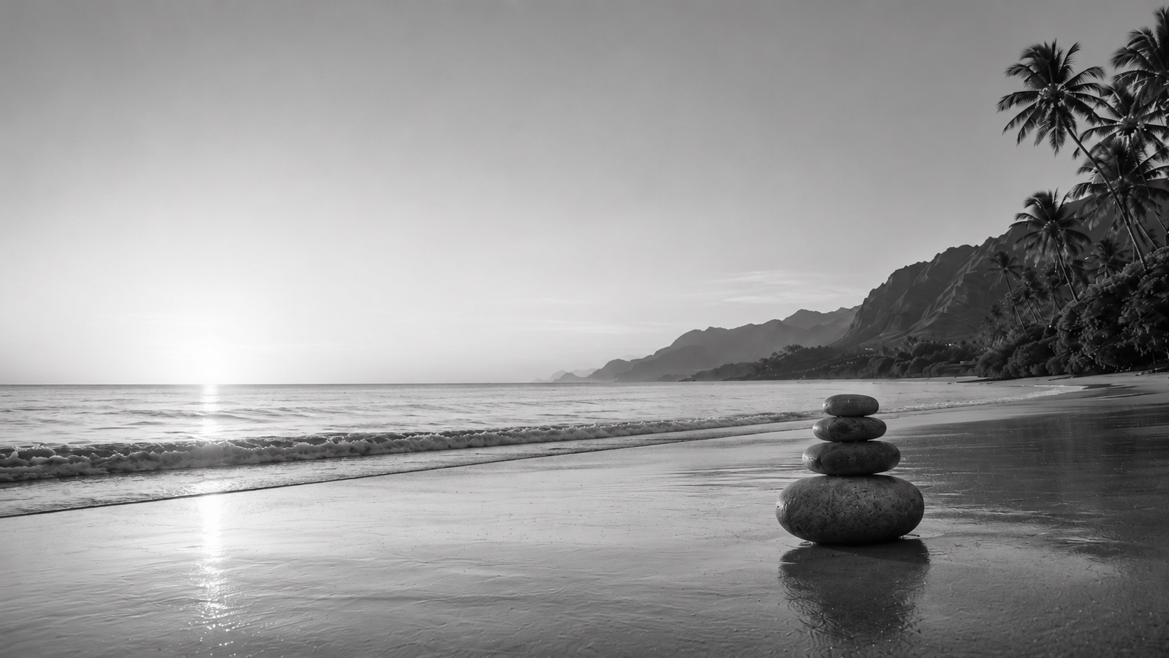 Zen balanced rocks on a Kauai beach